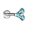 Micro labret internal thread silver triangle three crystals aqua