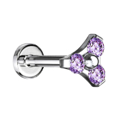 Micro labret inner thread silver triangle three crystals...