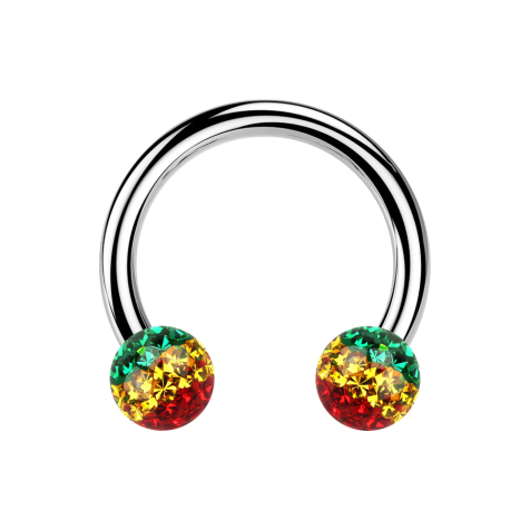 Circular Barbell argent avec deux boules de cristal Rasta époxy de protection