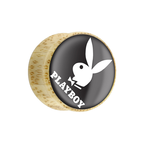 Flared Plug en bois de bambou Playboy Bunny sur fond noir