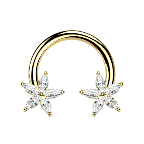 Circular barbell 14k gold-plated crystal flower silver