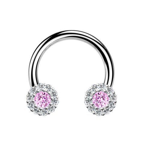 Micro Circular Barbell argento margherita cristallo rosa