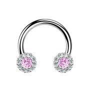 Micro Circular Barbell silver daisy crystal pink