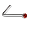 Angled nose stud, silver, half sphere, red crystal
