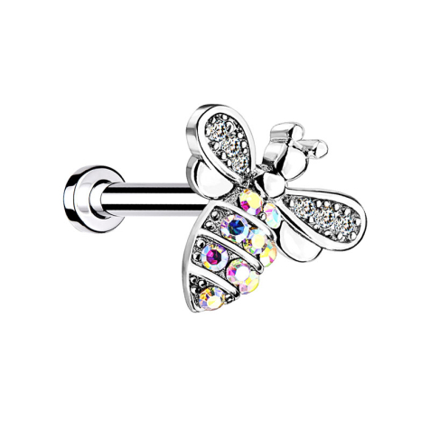 Micro Labret femelle argent abeille avec cristaux