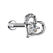 Micro labret filo interno in cristallo dargento cuore nel cuore