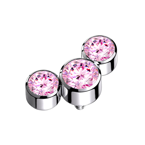 Dermal Anchor argenté trois cristaux roses