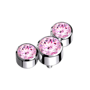Dermal Anchor argenté trois cristaux roses