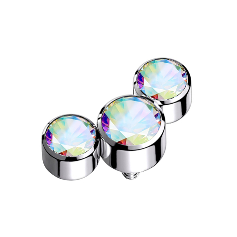 Dermal Anchor argent trois cristaux multicolores