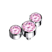 Dermal Anchor silber drei Kristalle pink