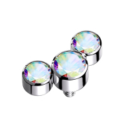 Dermal Anchor argent trois cristaux multicolores