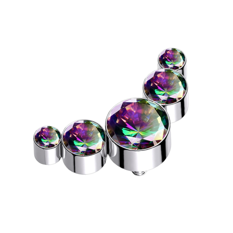 Dermal Anchor silber fünf Kristalle dunkel multicolor