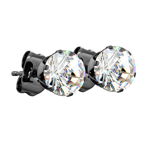 Boucles doreilles noires avec cristal rond argenté