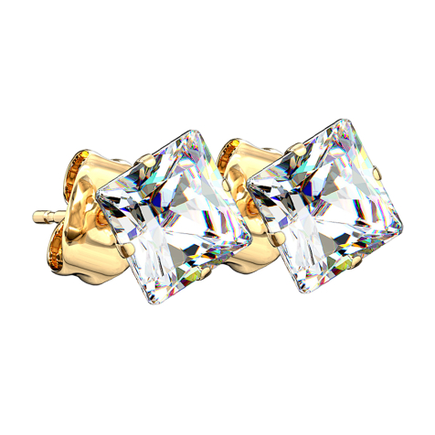 Boucles doreilles dorées avec cristal carré argenté