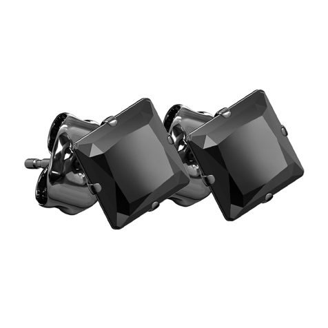 Boucles doreilles noires avec cristal carré noir