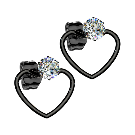 Boucles doreilles noires avec pendentif en cristal cœur