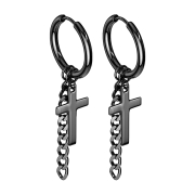 Earring black pendant cross with chain