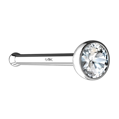 Clou de nez droit en or blanc 14k avec cristal argenté