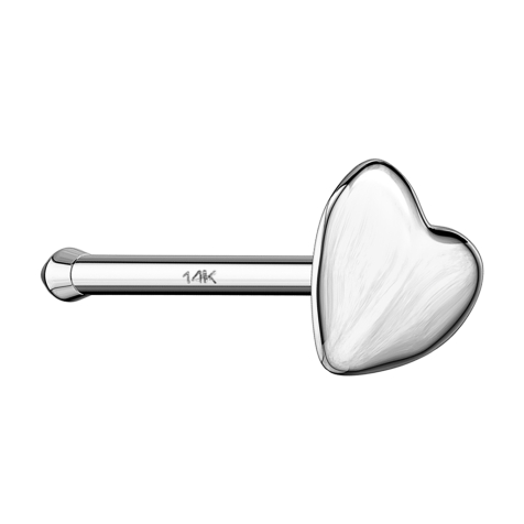 Clou de nez droit en or blanc 14k avec coeur