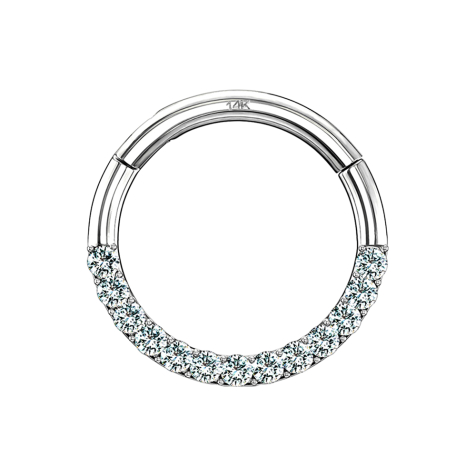 Micro segment ring hinged 14k white gold front crystal silver