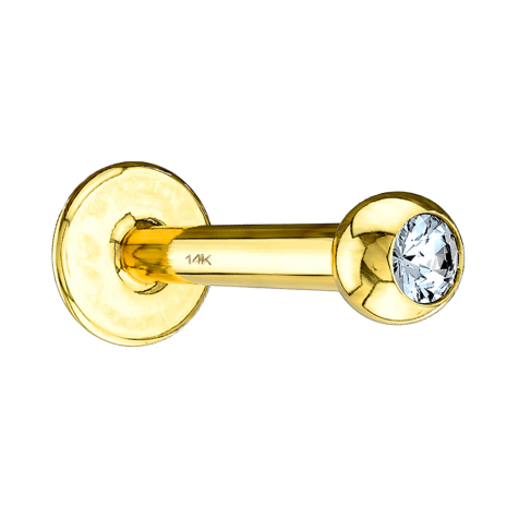 Labret en or 14k avec boule et cristal argenté