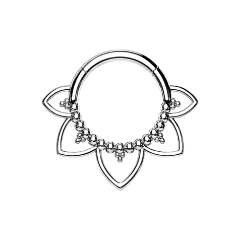 Micro segment ring hinged silver filigree hearts