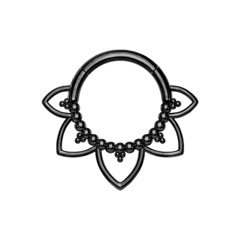 Micro anneau segment pliable noir cœurs filigranes