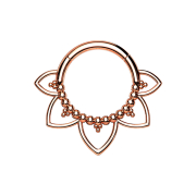 Micro segment ring hinged rose gold filigree hearts