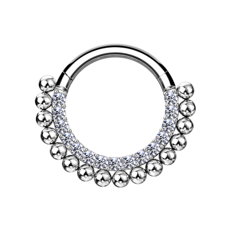 Micro anneau segment pliable argent front cristaux argent et boules