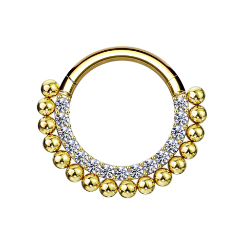 Micro anneau segment pliable doré front cristaux argentés et boules