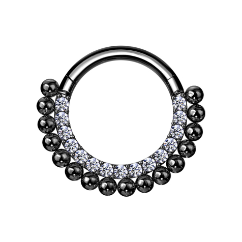 Micro Segmentring klappbar schwarz front Kristalle silber und Kugeln