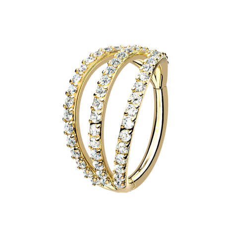 Micro anneau segment pliable doré trois anneaux avec cristaux