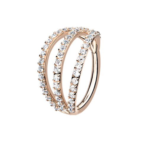 Micro anneau segment pliable or rose trois anneaux avec cristaux