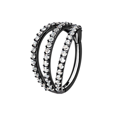 Anello micro segmento incernierato nero a tre anelli con cristalli