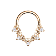 Anello micro piercing in filigrana doro rosa con cuori e...