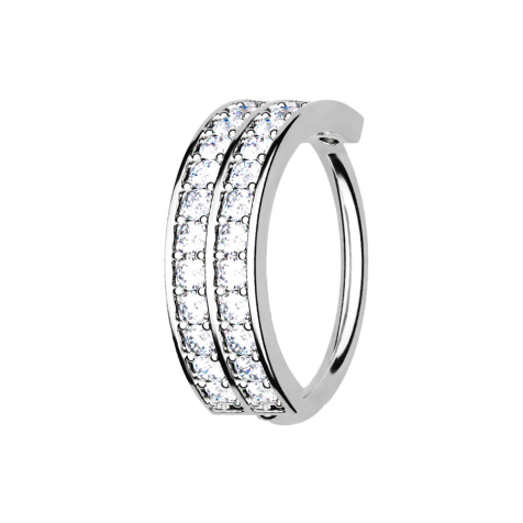 Anello micro piercing argento doppia linea con cristalli