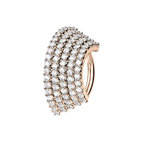 Anello micro piercing in oro rosa con cinque linee di cristallo