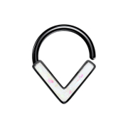 Micro Piercing Ring schwarz Winkel mit Opal weiss