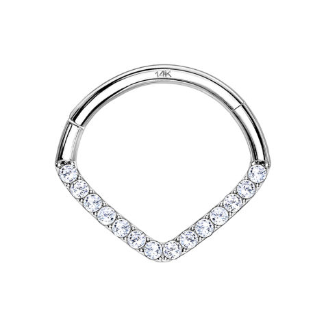 Micro anneau segment pliable 14k or blanc angle avec cristaux