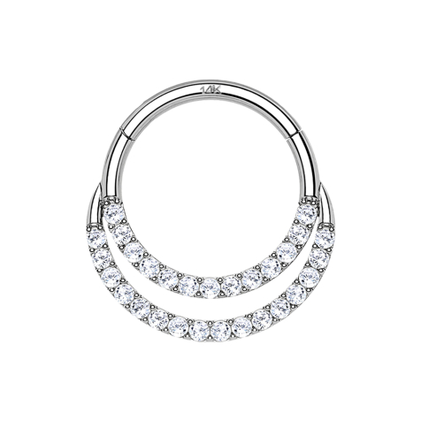 Micro Segmentring klappbar 14k weissgold doppel front Kristalle silber