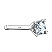 Clou de nez droit en or blanc 14k avec cristal serti dargent