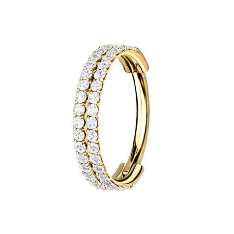 Anello a micro segmenti con cerniera a doppia linea placcata oro e cristalli