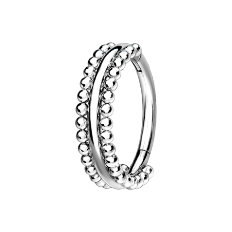 Micro segment ring hinged silver double line with balls
