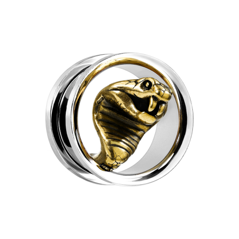 Flesh Tunnel argenté avec cobra doré