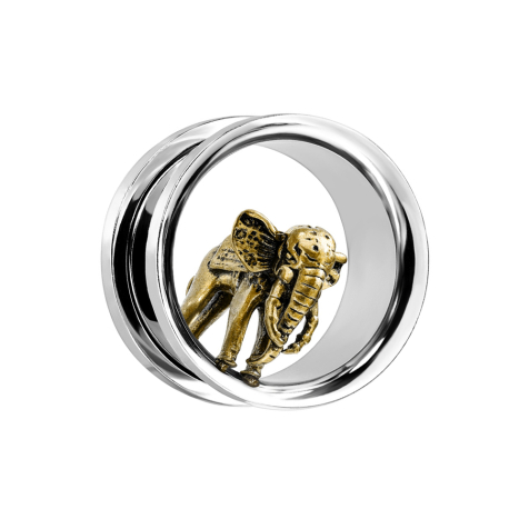 Flesh Tunnel argento con elefante dorato