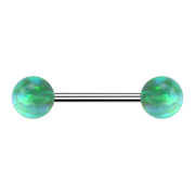 Micro Barbell silber mit zwei Kugeln Opal grün