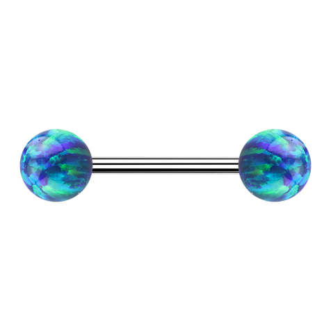 Micro Barbell silber mit zwei Kugeln Opal blau