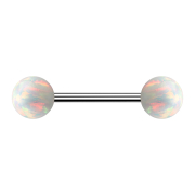Micro Barbell silber mit zwei Kugeln Opal weiss