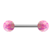 Micro Barbell silber mit zwei Kugeln Opal pink