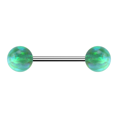 Micro Barbell argent avec deux boules opales vertes